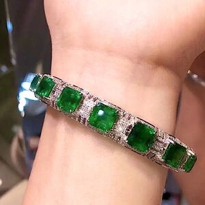 Silver Emerald Zircon Bangle Bracelet